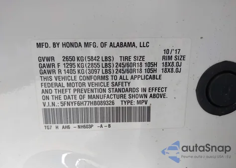 2017 Honda Pilot Ex-L from USA, damaged, VIN 5FNYF6H77HB089326